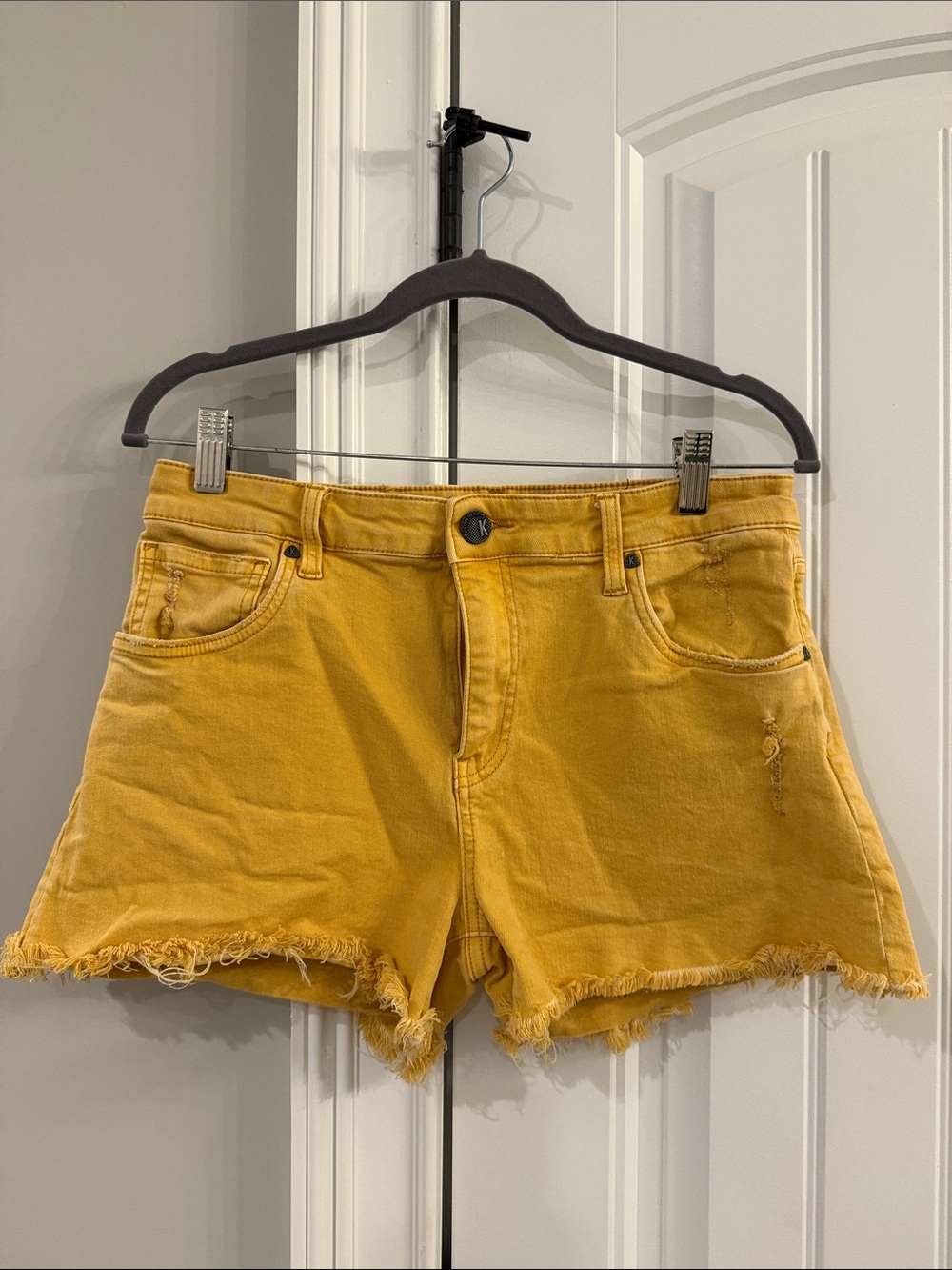 Kut from the Kloth Mustard Yellow Frayed Hem Denim Shorts